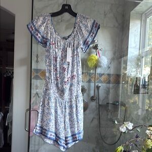 Floral Blue and White Romper